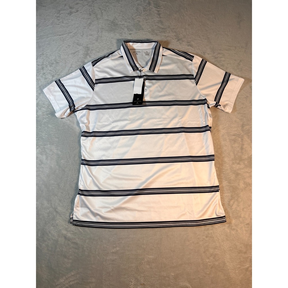 Antigua Groove White Navy‎ Stripe Dry Moisture Wicking Golf Polo Men's XL